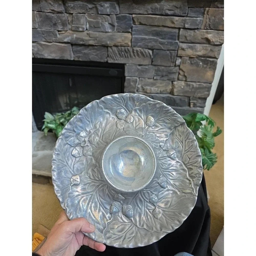 Pewtarex Acorn Pewter Chip/Dip Veggie/Dip Platter 11